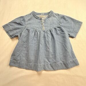 Mother The Giggler Women's Denim Top Size Large In Salt‎ And Lime Wash